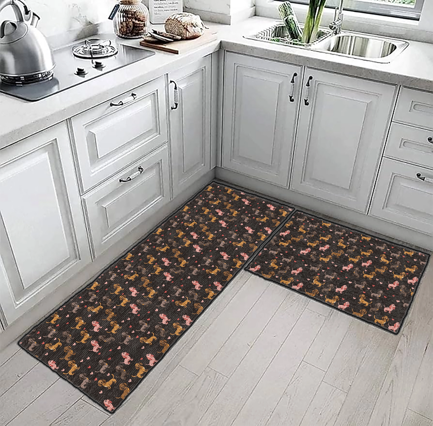 Shineful Lovely Dachshunds Ultra-Thin Non Skid Floor Mat, Kitchen Rugs