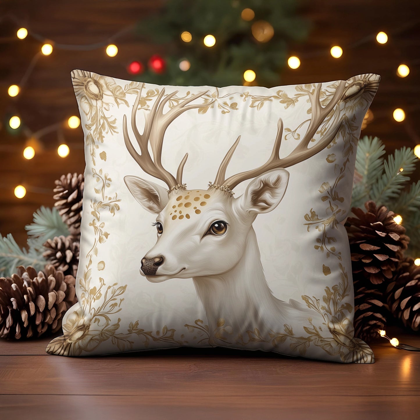 Housse de coussin, taie d'oreiller, taies d'oreiller Shineful 2D Print - Cerf blanc avec tache dorée Noël