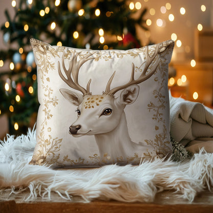 Shineful 2D Print Cushion Cover, Pillowcase, Pillows Covers - White Deer With Golden Spot Christmas