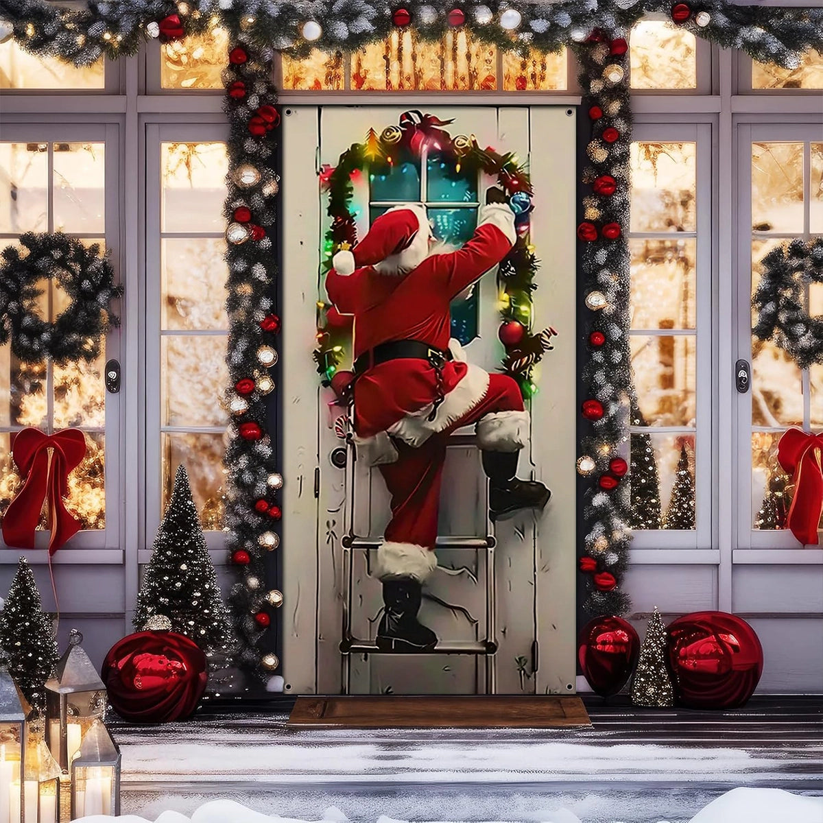 Shineful Door Cover Santa's Christmas Climbing