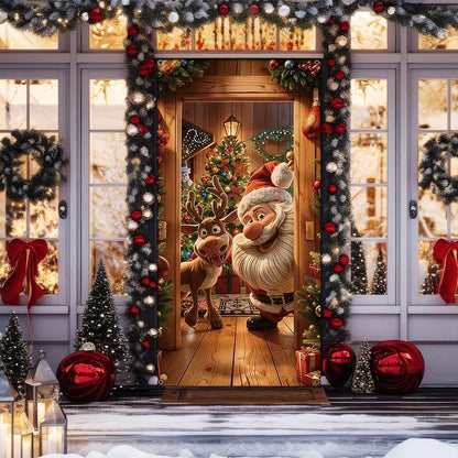 Shineful Door Cover Santa & Reindeer Holiday (3x6 ft)