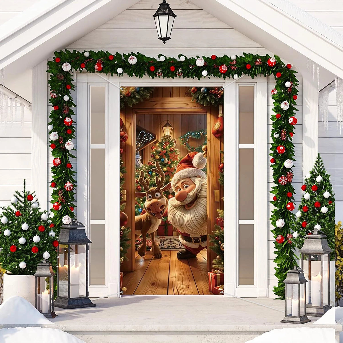 Shineful Door Cover Santa & Reindeer Holiday (3x6 ft)