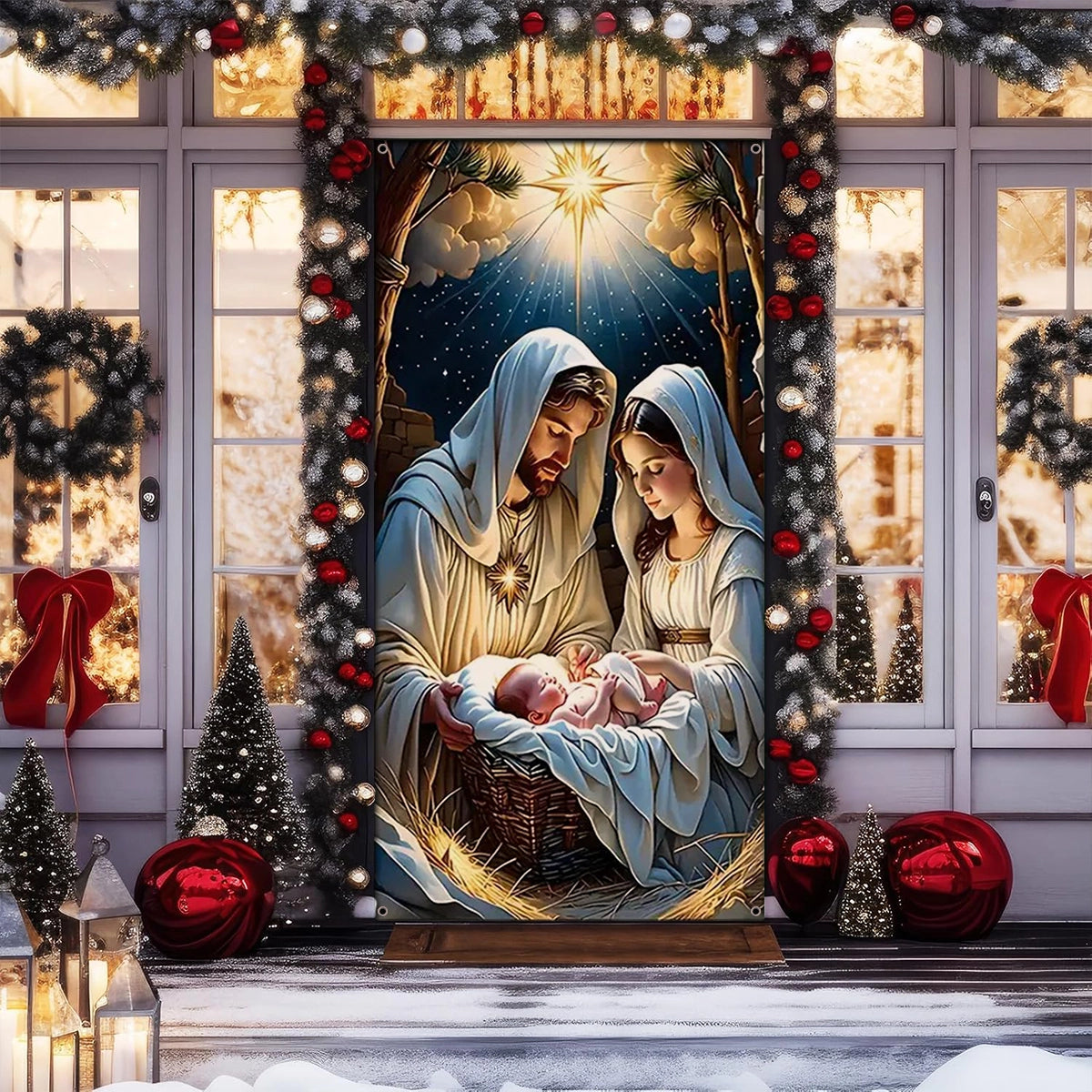 Shineful Door Cover Holy Nativity Scene