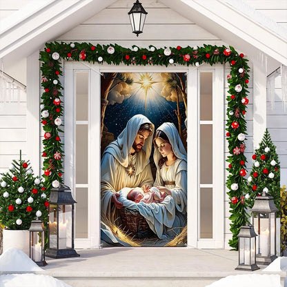 Shineful Door Cover Holy Nativity Scene