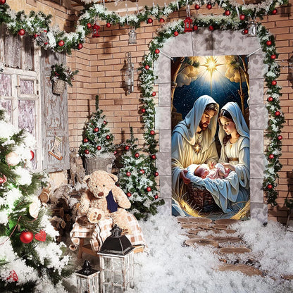 Shineful Door Cover Holy Nativity Scene