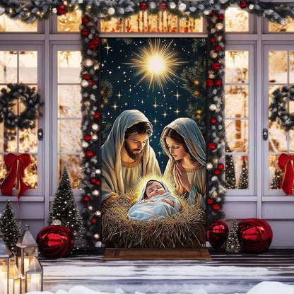 Shineful Door Cover Sacred Nativity Scene