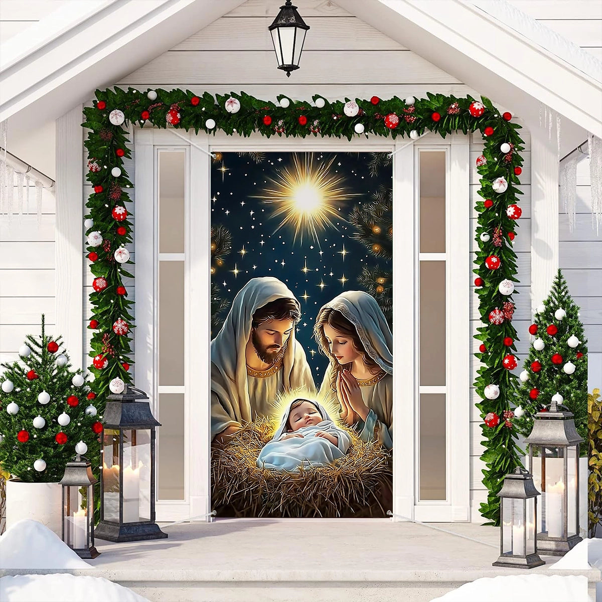 Shineful Door Cover Sacred Nativity Scene