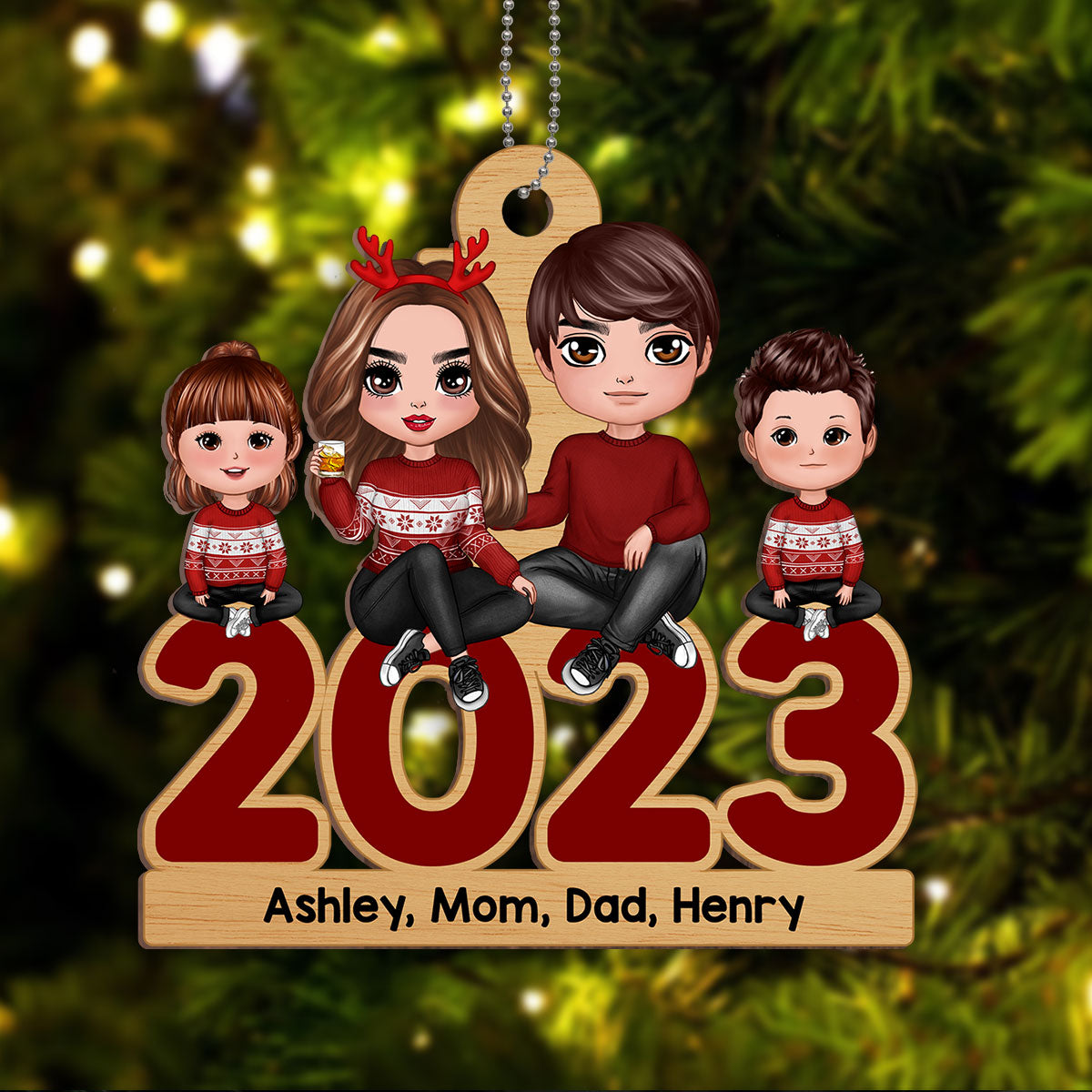 Family Sitting 2023 Christmas- Shinefulgift® Perzonalized Wooden Ornament