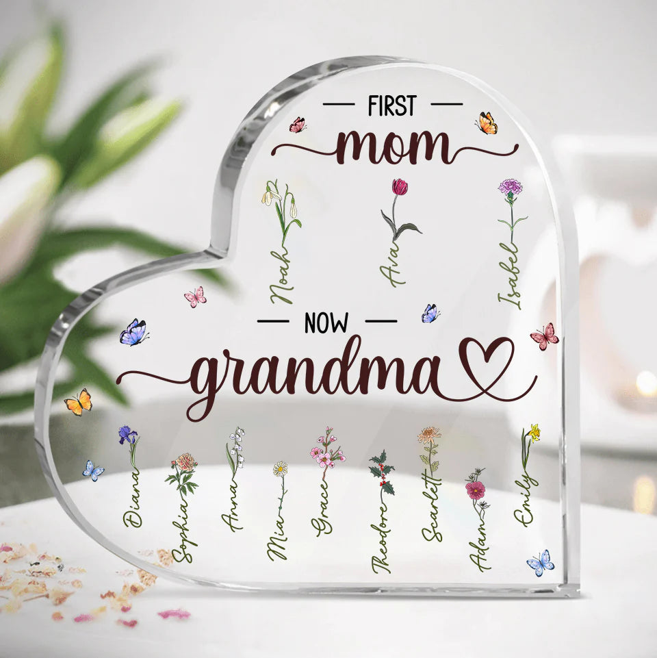 Shineful First Mom Now Grandma - Personalized Heart Shape Acrylic Plaque