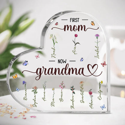 Shineful First Mom Now Grandma - Plaque acrylique personnalisée en forme de cœur