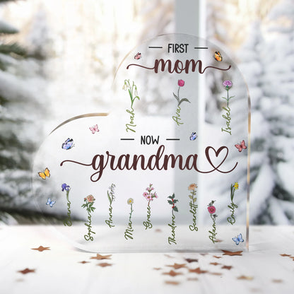 Shineful First Mom Now Grandma - Personalized Heart Shape Acrylic Plaque