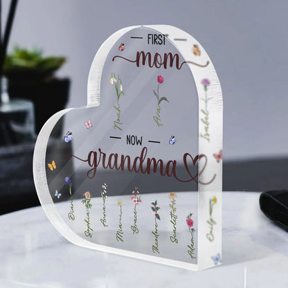 Shineful First Mom Now Grandma - Personalized Heart Shape Acrylic Plaque