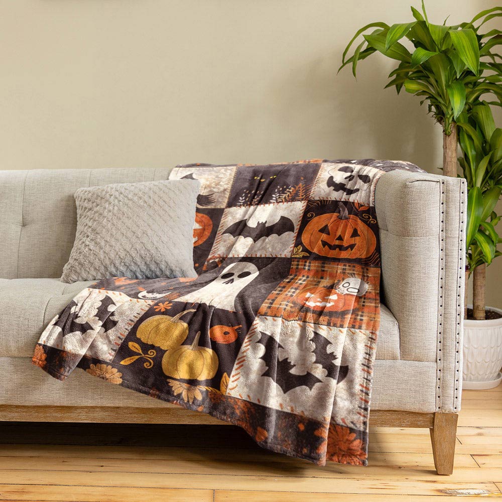 Shineful Fleece Blanket Spooky Patchwork