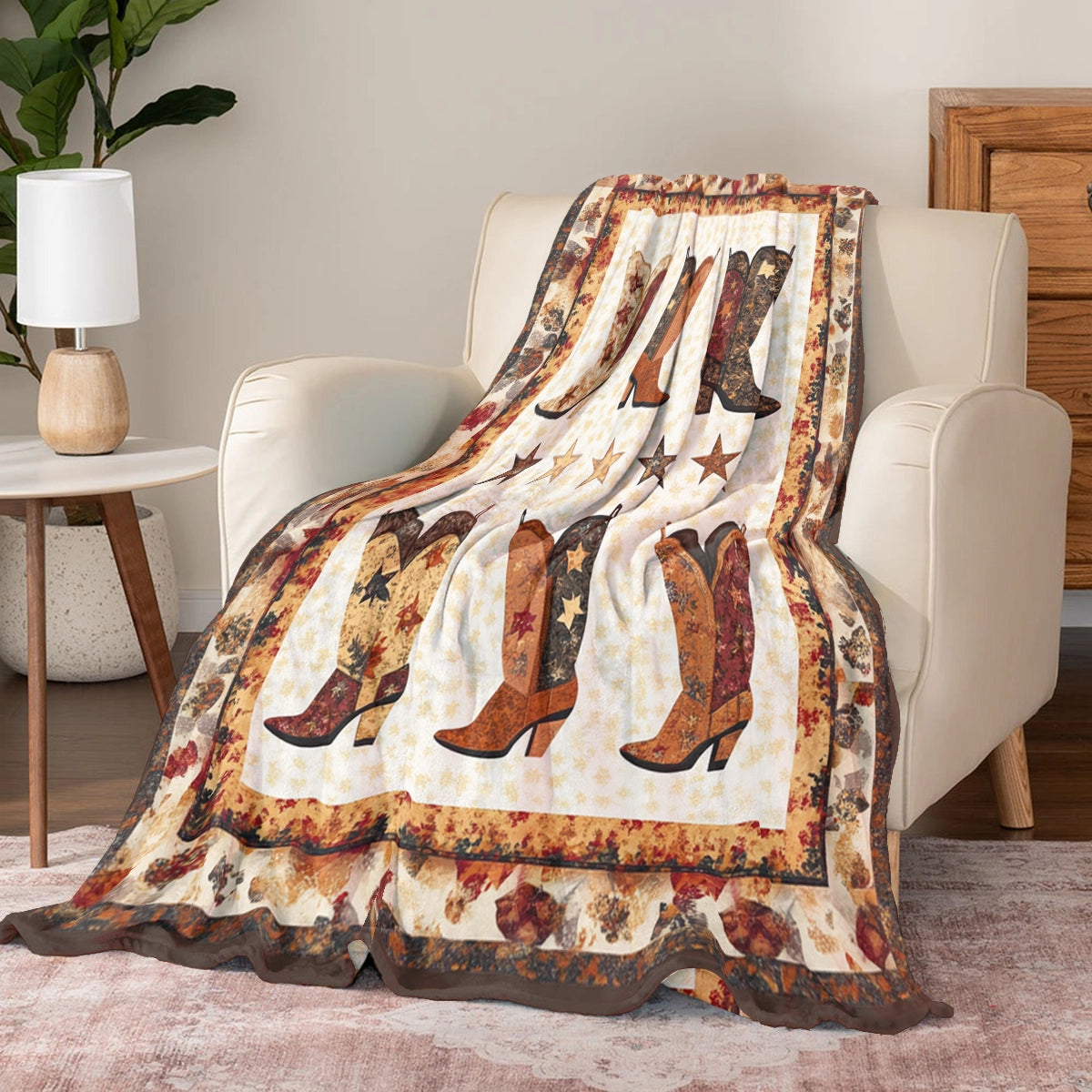 Shineful Fleece Blanket Cowboy Rodeo Boots