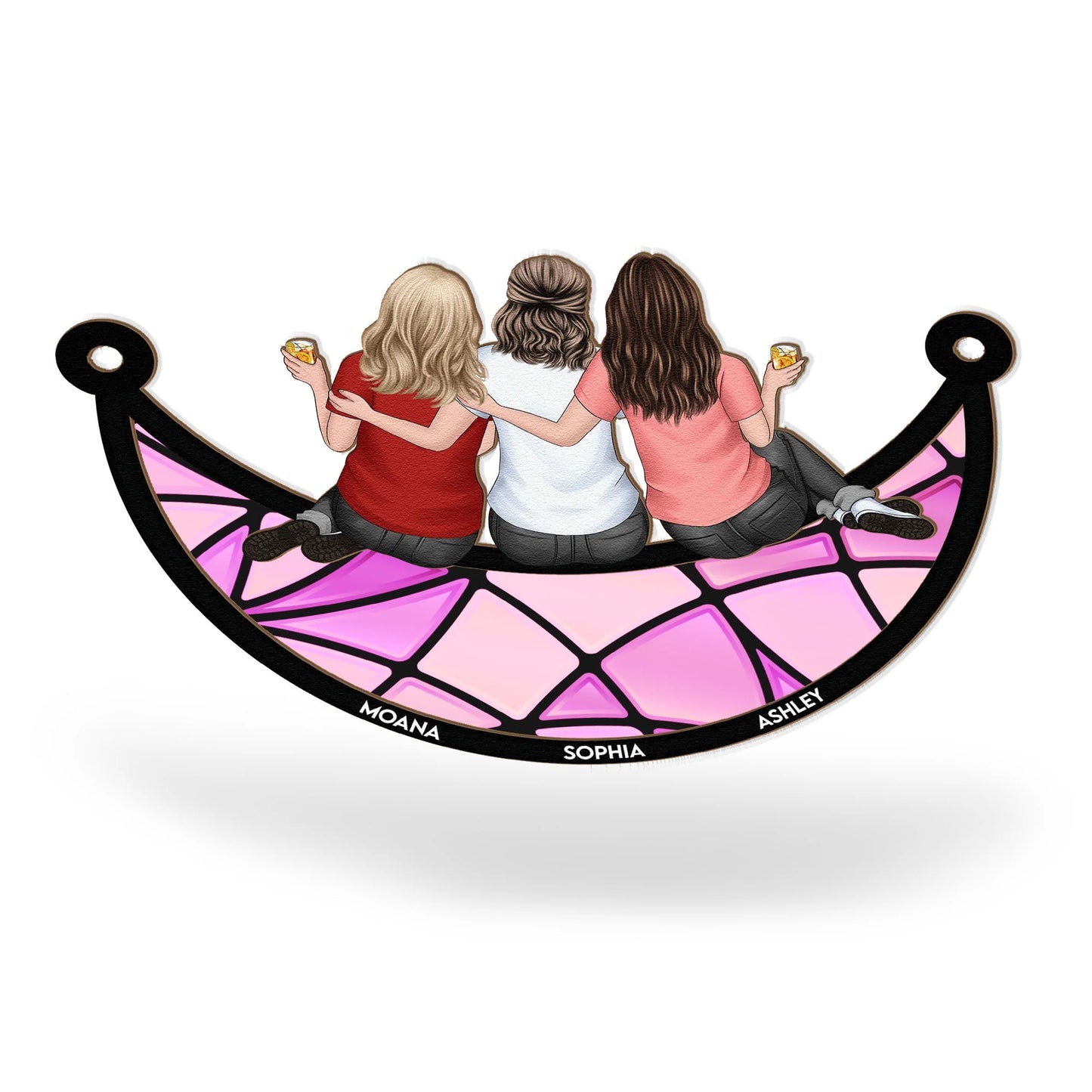 Shineful Friends, Sisters Sitting On The Moon Personalized Hanging Suncatcher