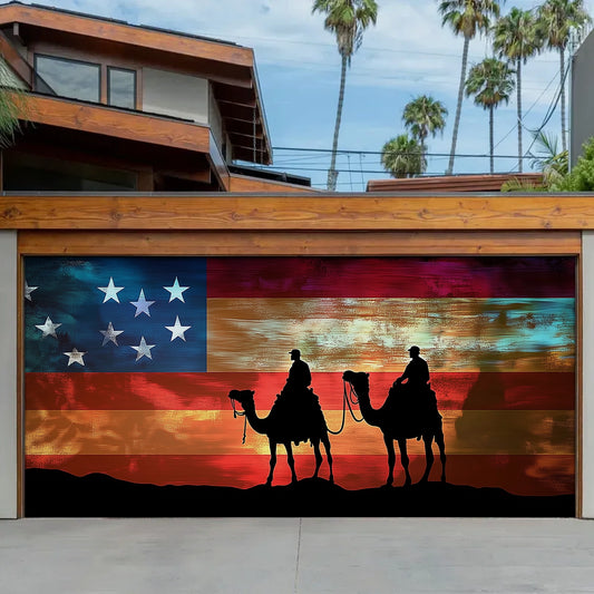 Shineful Garage Door Banner Decoration - Legacy of Courage Silhouetted Soldiers Beneath the Flag’s Colors