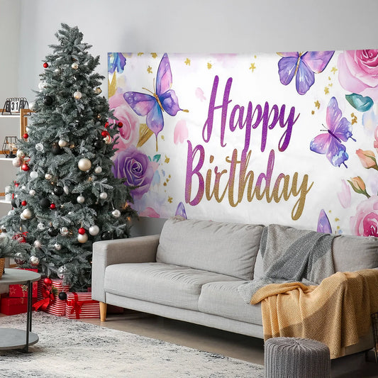 Shineful Garage Door Banner Decoration - Whimsical Floral Wishes with Butterflies and Glitter