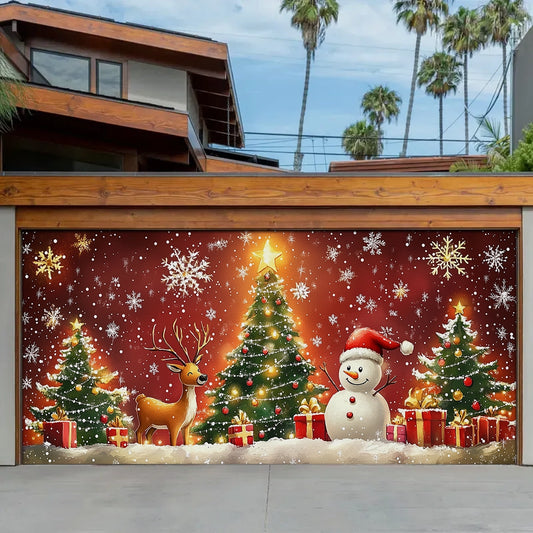 Shineful Garage Door Banner Decoration - Holiday Joy Snowman and Reindeer Celebrating Christmas Magic