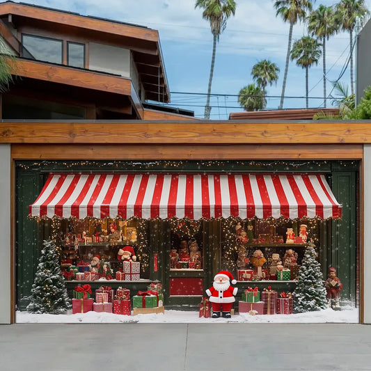 Shineful Garage Door Banner Decoration - Christmas Magic at the Window A Snowy Shopfront with Santa and Presents