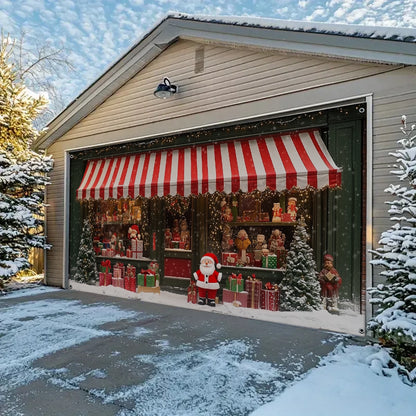 Shineful Garage Door Banner Decoration - Christmas Magic at the Window A Snowy Shopfront with Santa and Presents
