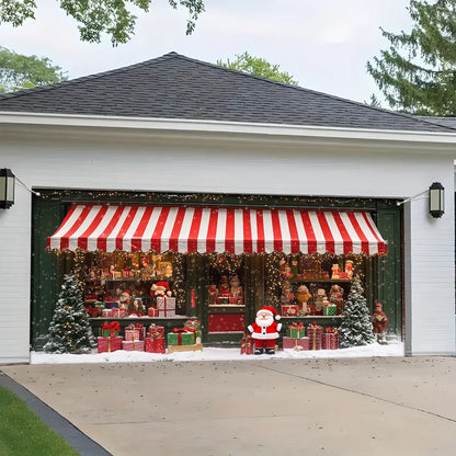 Shineful Garage Door Banner Decoration - Christmas Magic at the Window A Snowy Shopfront with Santa and Presents
