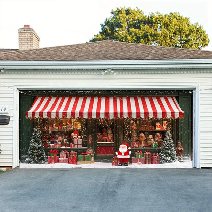 Shineful Garage Door Banner Decoration - Christmas Magic at the Window A Snowy Shopfront with Santa and Presents