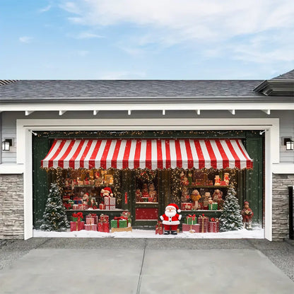 Shineful Garage Door Banner Decoration - Christmas Magic at the Window A Snowy Shopfront with Santa and Presents