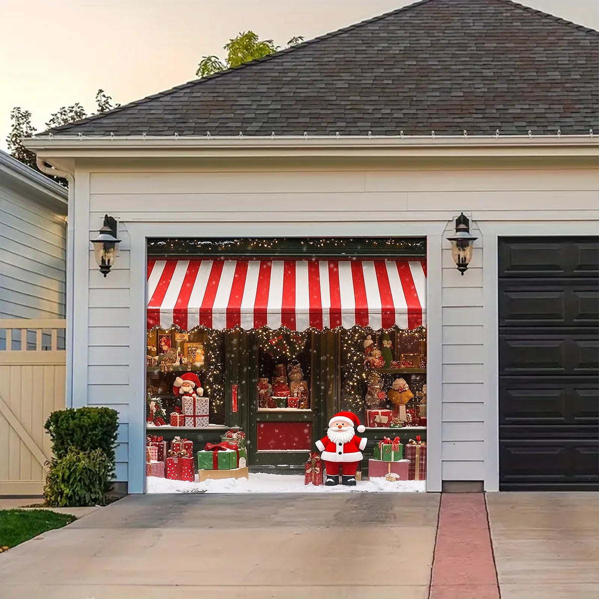 Shineful Garage Door Banner Decoration - Christmas Magic at the Window A Snowy Shopfront with Santa and Presents