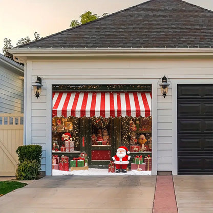 Shineful Garage Door Banner Decoration - Christmas Magic at the Window A Snowy Shopfront with Santa and Presents