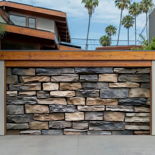 Shineful Garage Door Banner Decoration - Classic Stone Wall Design in an Irregular Pattern for a Timeless Look