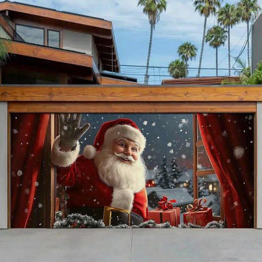 Shineful Garage Door Banner Decoration - A Friendly Visit from Santa
