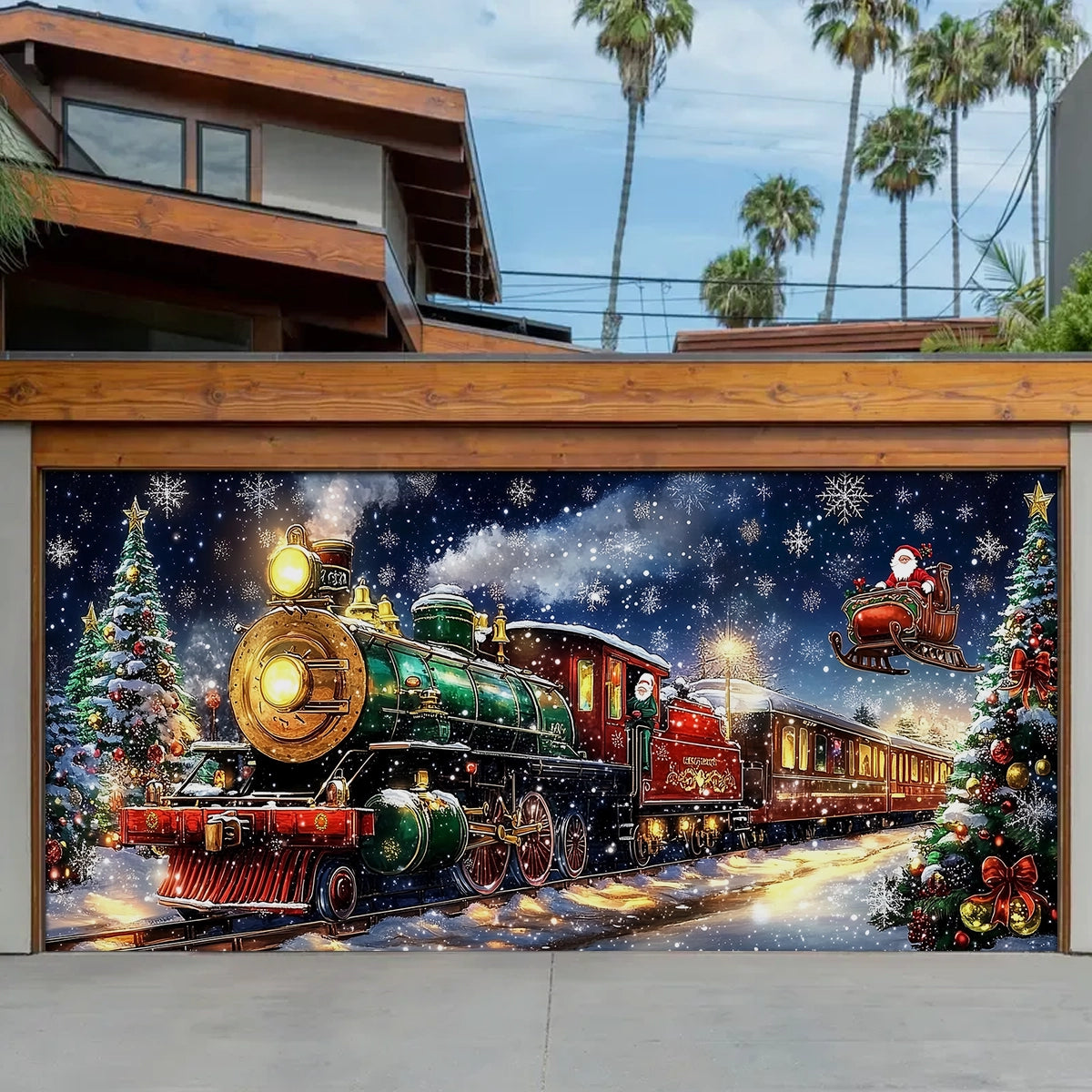 Shineful Garage Door Banner Decoration - Winter Wonderland Express A Magical Christmas Train with Santa