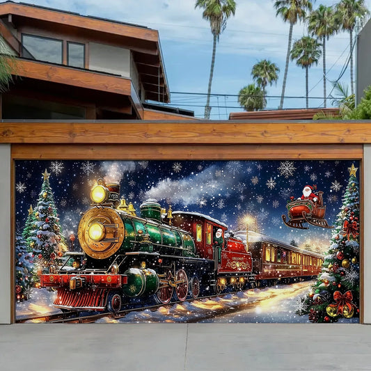 Shineful Garage Door Banner Decoration - Winter Wonderland Express A Magical Christmas Train with Santa