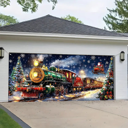Shineful Garage Door Banner Decoration - Winter Wonderland Express A Magical Christmas Train with Santa