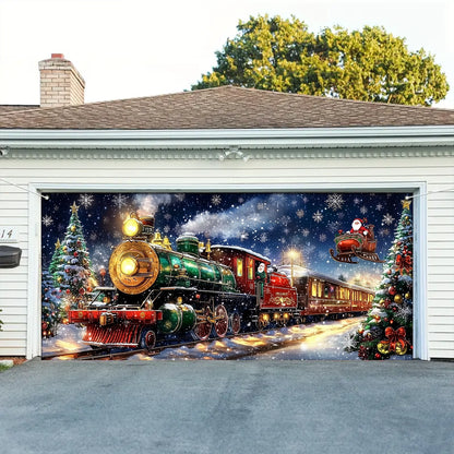 Shineful Garage Door Banner Decoration - Winter Wonderland Express A Magical Christmas Train with Santa
