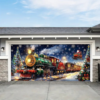 Shineful Garage Door Banner Decoration - Winter Wonderland Express A Magical Christmas Train with Santa