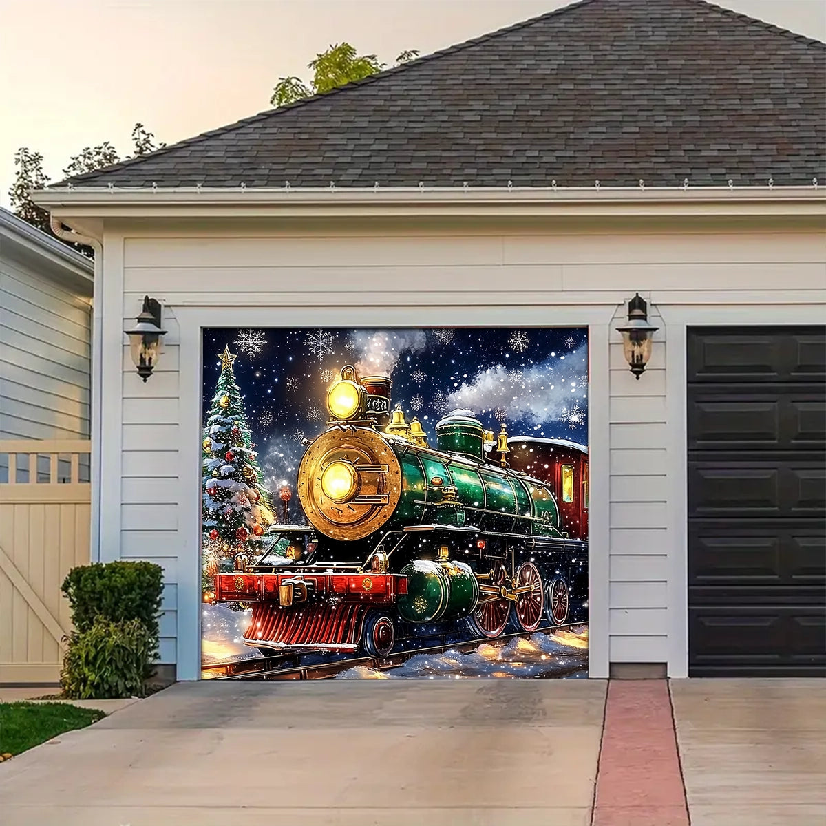 Shineful Garage Door Banner Decoration - Winter Wonderland Express A Magical Christmas Train with Santa
