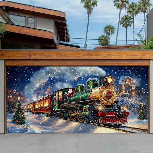 Shineful Garage Door Banner Decoration - Magical Holiday Express Santa’s Train Spreading Cheer on a Winter’s Eve