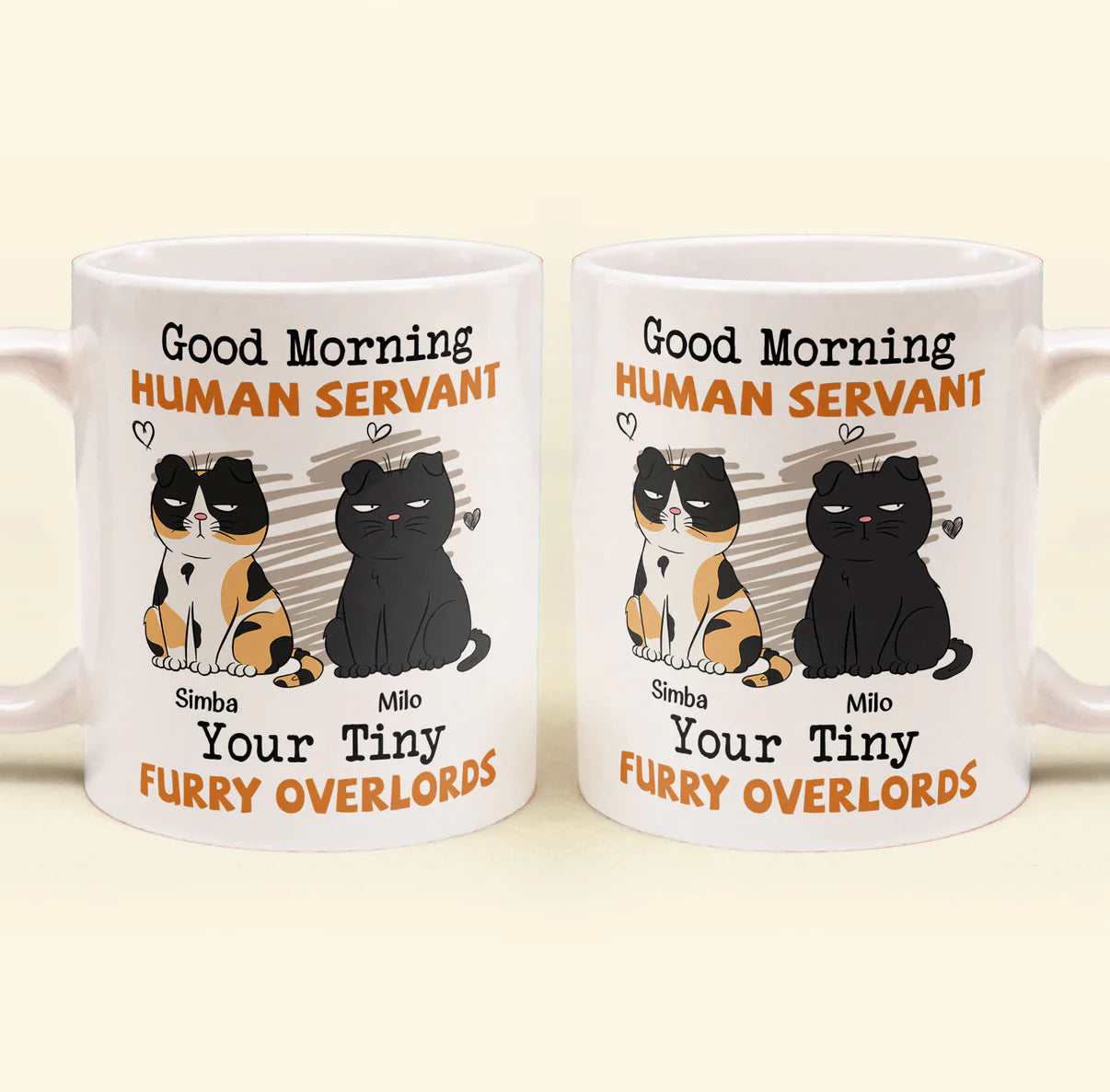 Glänzendes Becher-Geschenk für Katzenliebhaber - Guten Morgen, menschlicher Diener, personalisiert