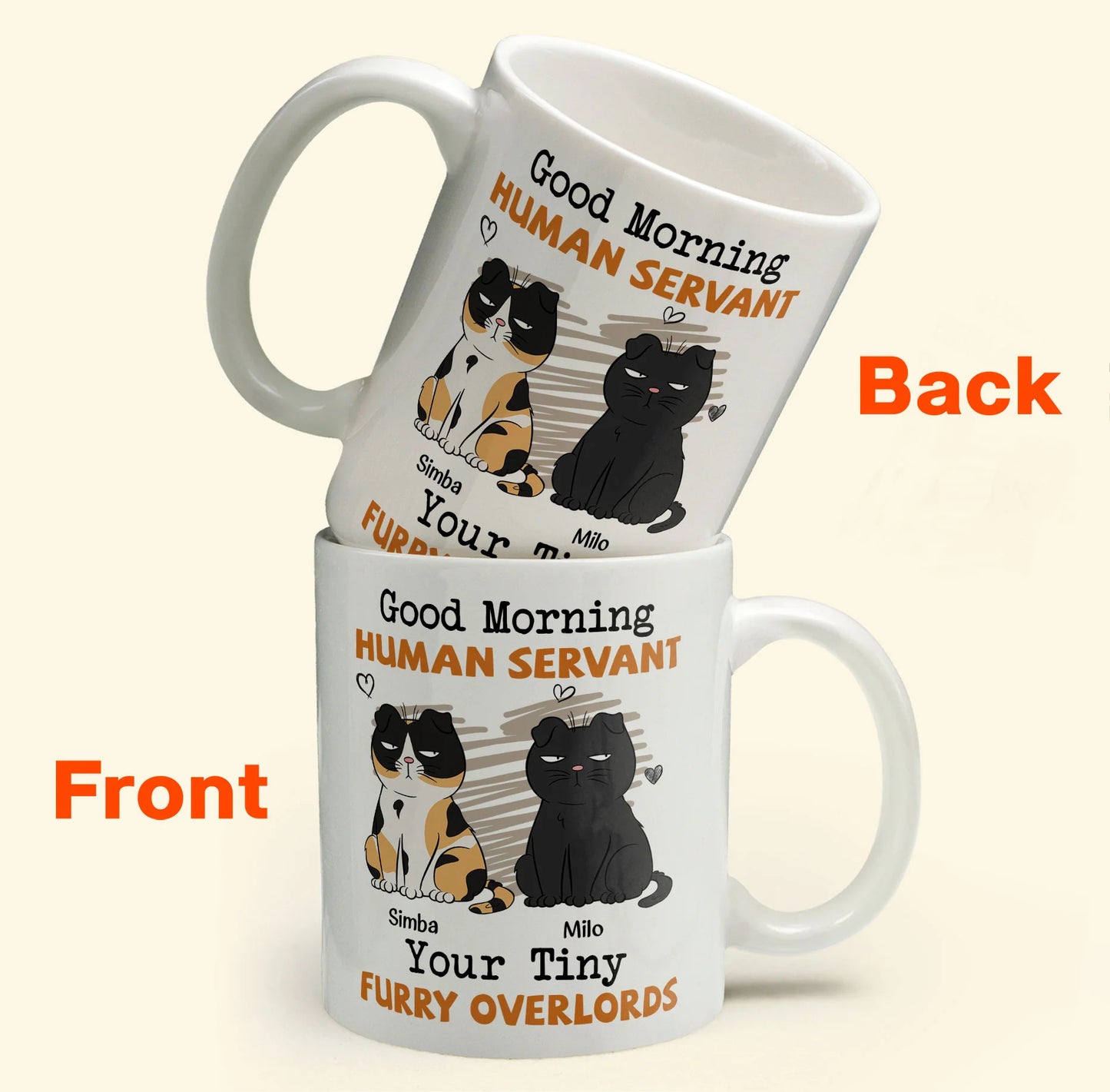 Cadeau de tasse brillante pour les amoureux des chats - Bonjour serviteur humain personnalisé