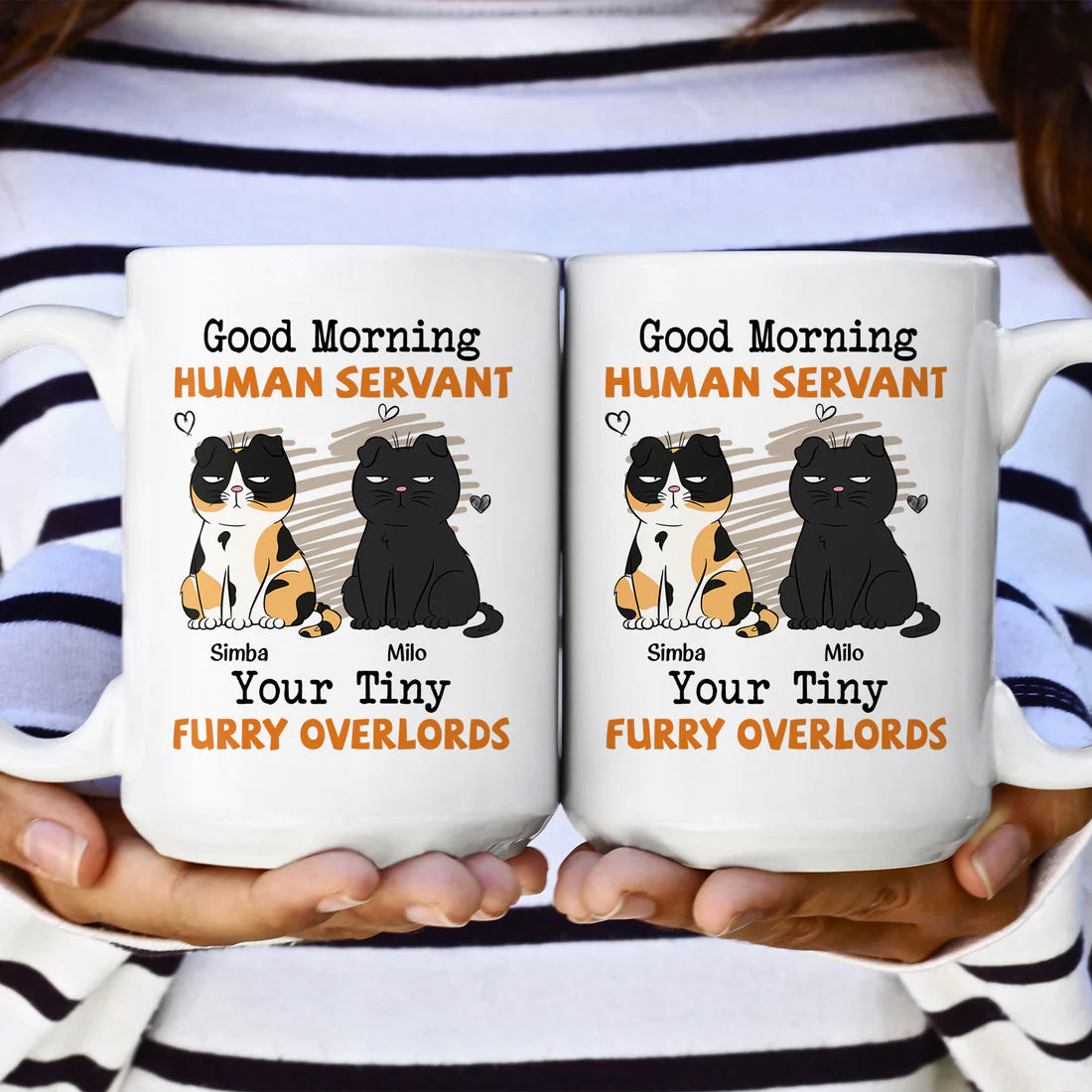 Cadeau de tasse brillante pour les amoureux des chats - Bonjour serviteur humain personnalisé