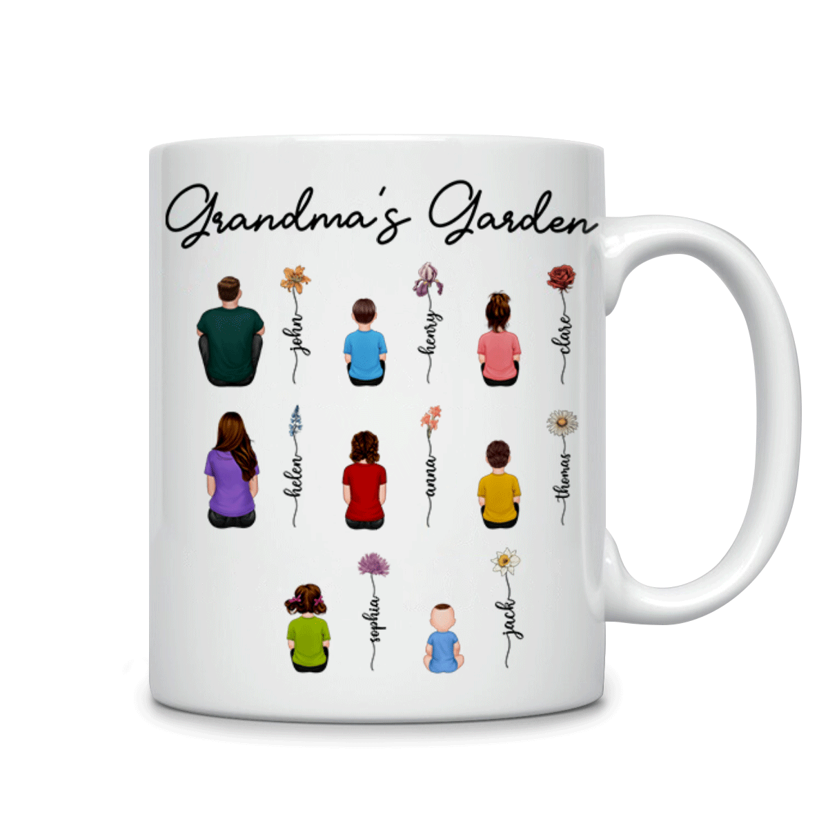 Shineful Mug Gift For Grandma, Mom, Auntie - Vintage Birth Month Flowers Garden With Grandkids Names TH7