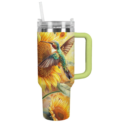 Glänzender Becher mit Kolibri und Sonnenblume