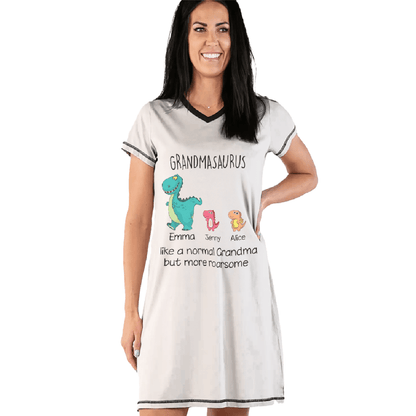 Grandma Pajabears® Personalized Women V-Neck Nightshirt Grandmasaurus Like A Normal Lv01 V-Neck