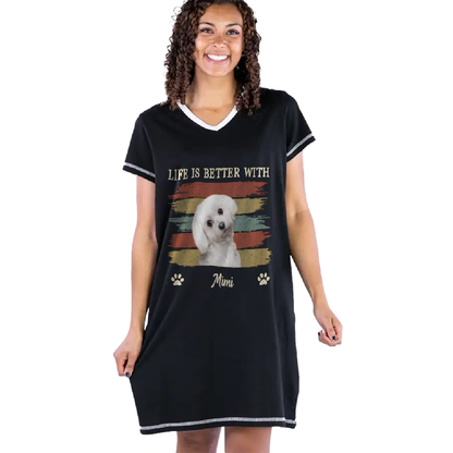 Dog Lovers - Better With Personalized Women’s V-Neck Nightshirts V-Neck Women’s Nightshirts