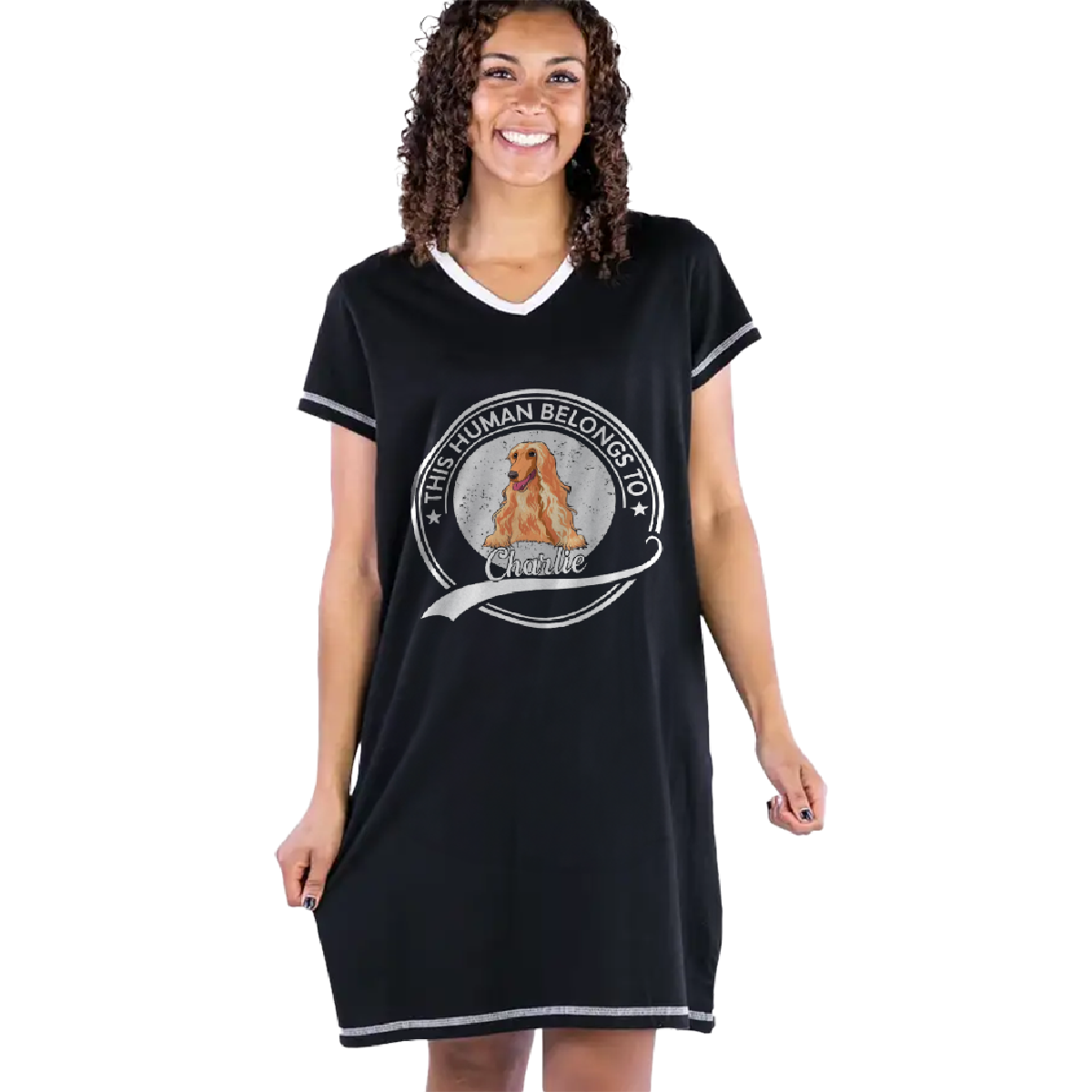 Dog Lovers - Human Belongs To Version 2 Personalized Women’s V-Neck Nightshirts V-Neck Women’s