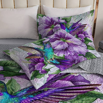 Shineful All Season Quilt 3-Piece Set Gorgeous Hummingbirds With Hibiscus Flowers