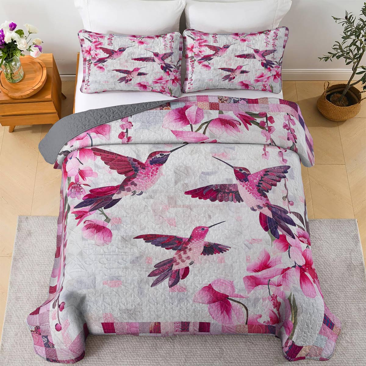 Shineful All Season Quilt 3-Piece Set Gentle Hummingbird