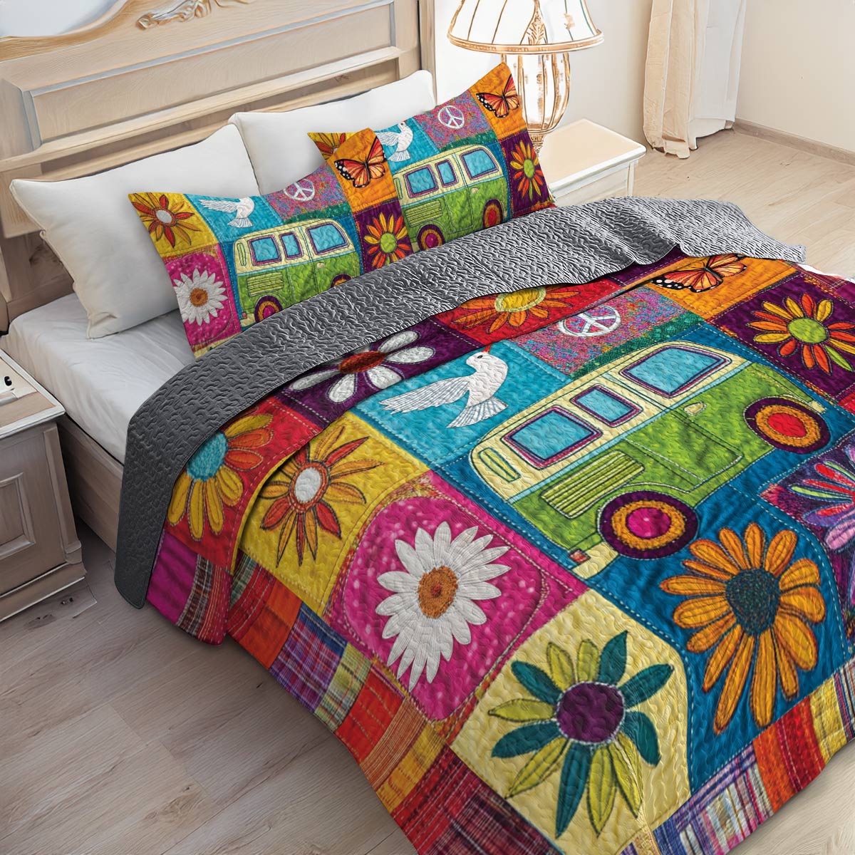 Shineful Flat Print All Season Quilt 3-Piece Set Hippie Soul