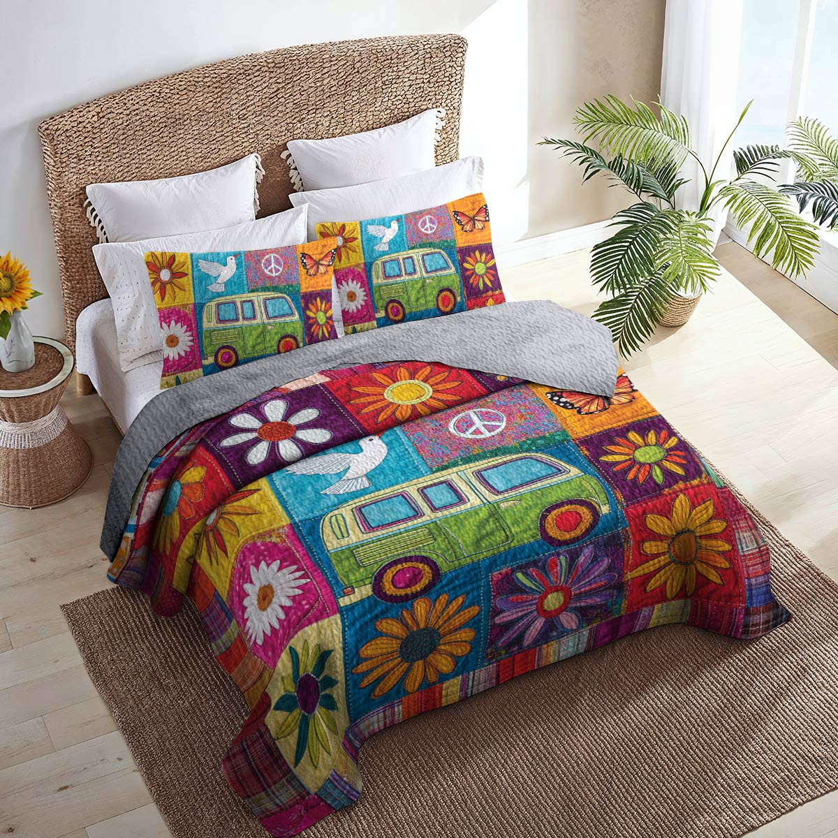 Shineful Flat Print All Season Quilt 3-Piece Set Hippie Soul